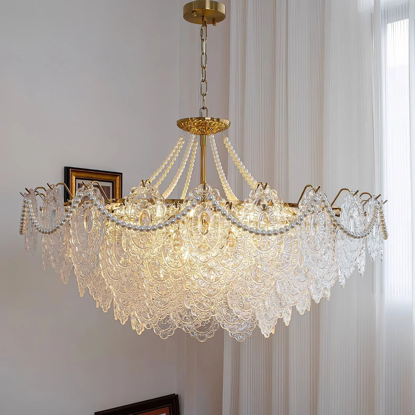 Lustra Chandelier Pearls Glass Luxury - Image 30