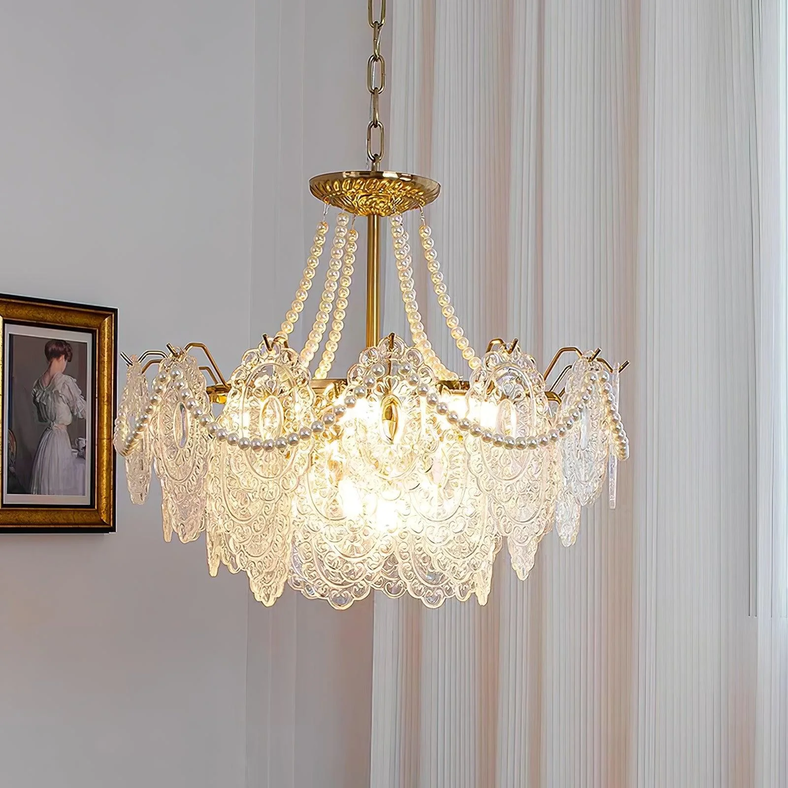 Lustra Chandelier Pearls Glass Luxury - Image 34