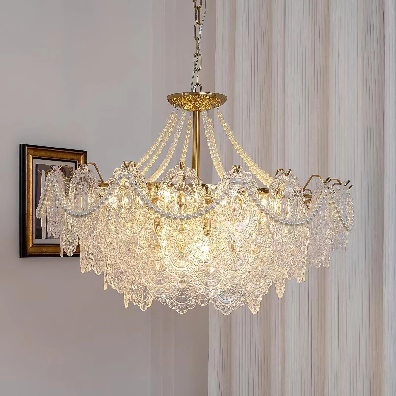 Lustra Chandelier Pearls Glass Luxury - Image 4
