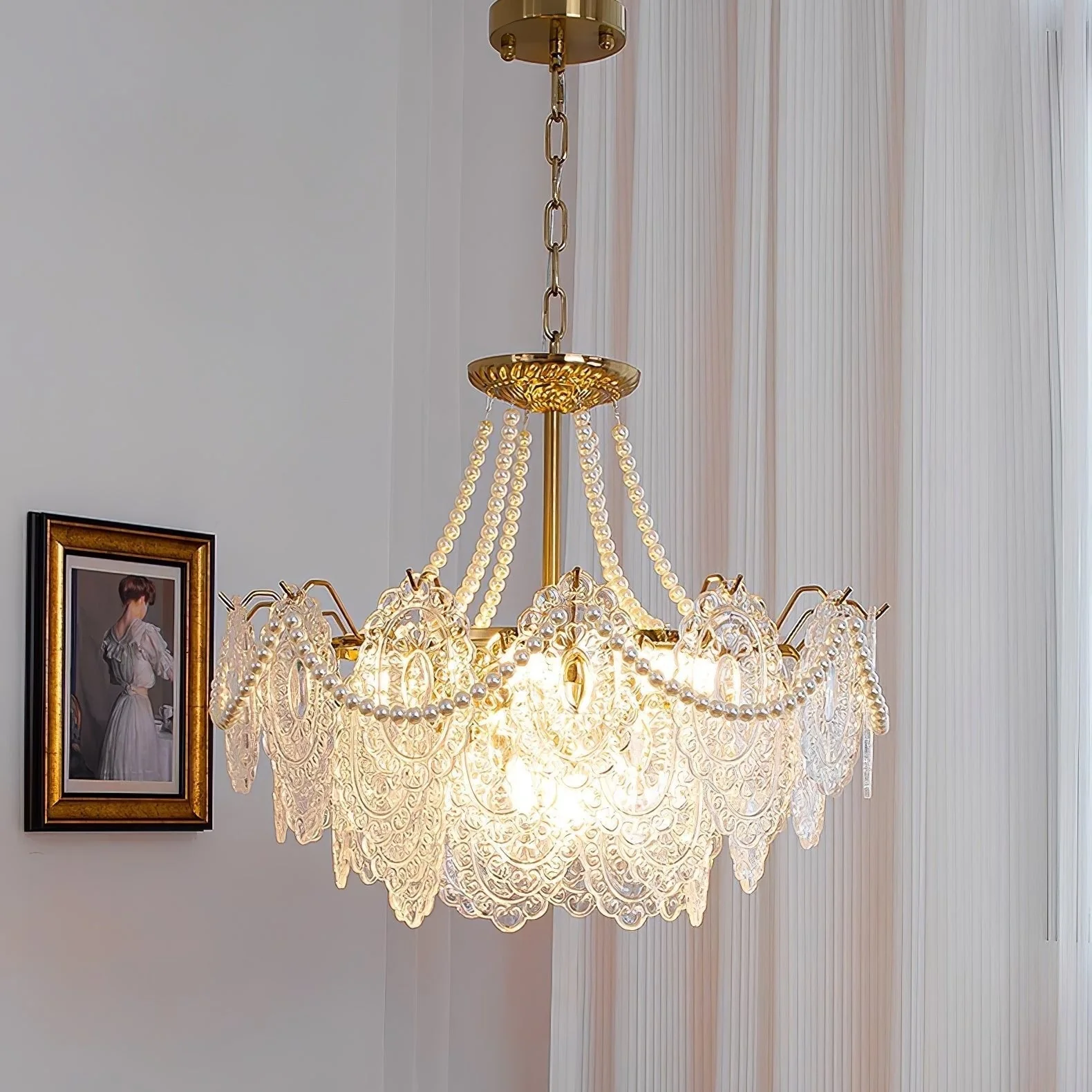 Lustra Chandelier Pearls Glass Luxury - Image 5