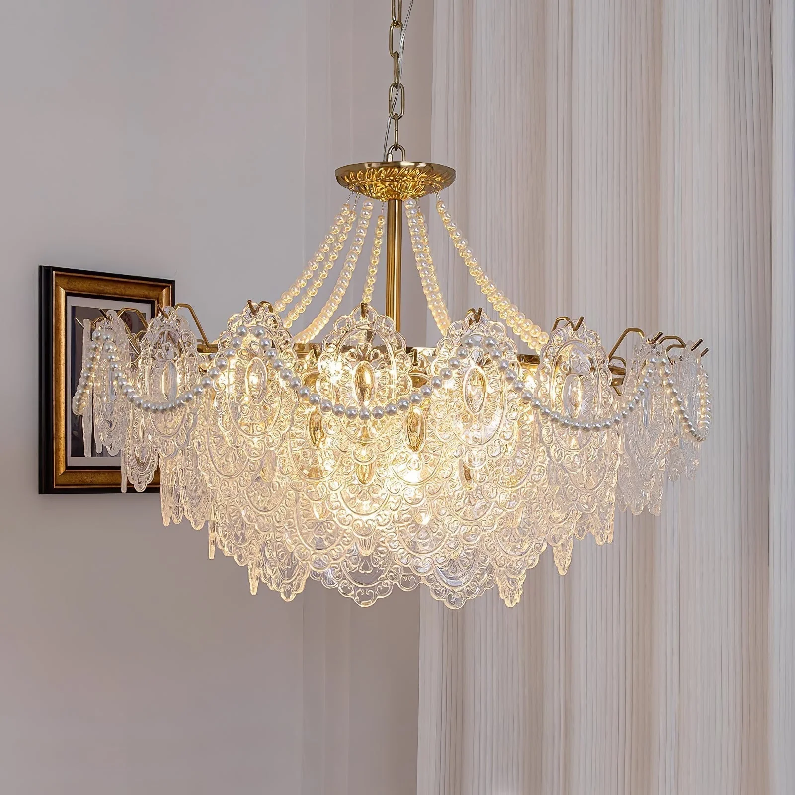 Lustra Chandelier Pearls Glass Luxury - Image 54