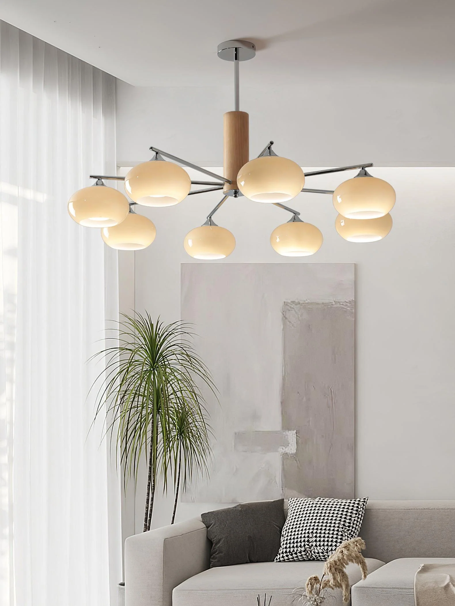 Lustra Chandelier Persimmon Glass Mid-Century 8-Light - Image 12