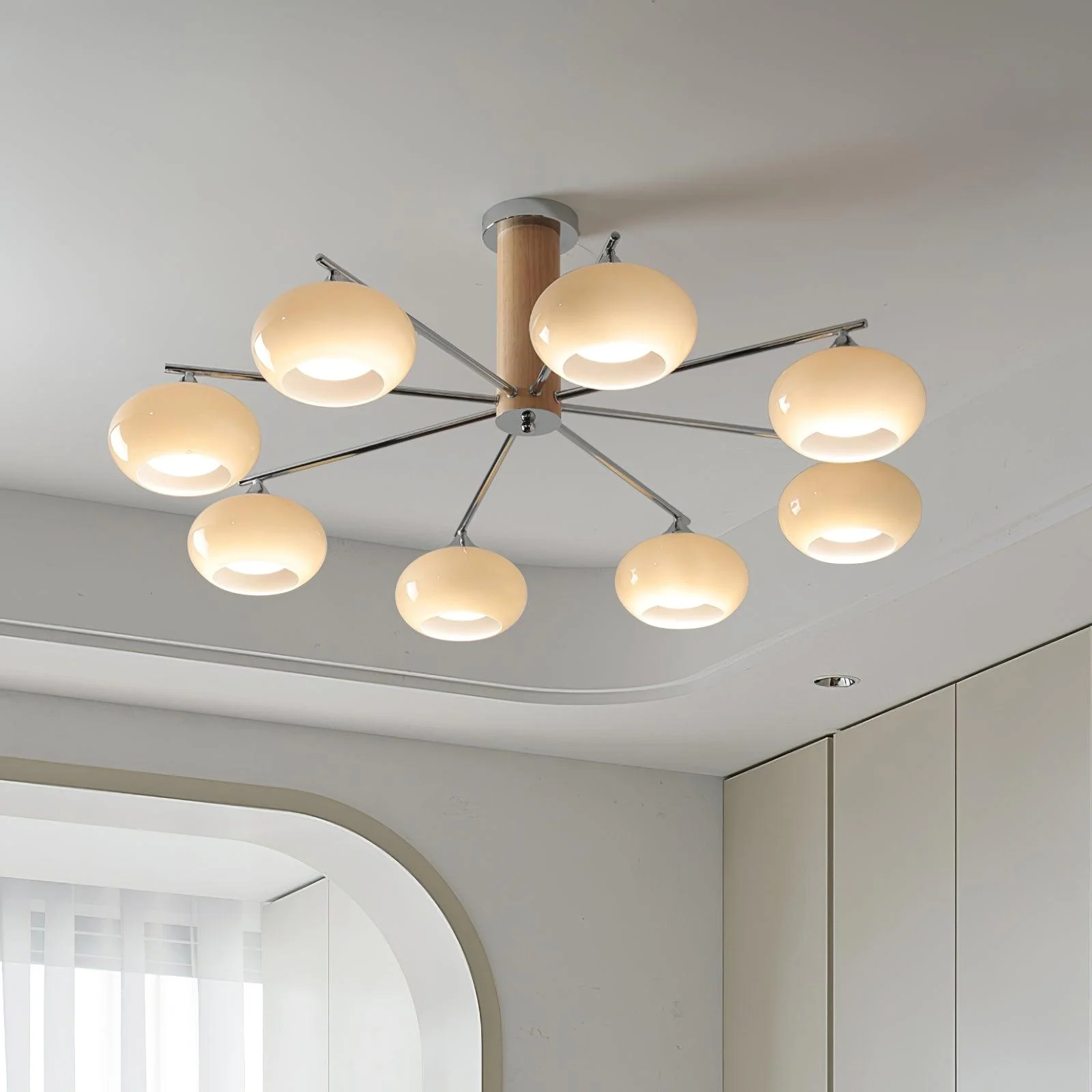 Lustra Chandelier Persimmon Glass Mid-Century 8-Light - Image 16