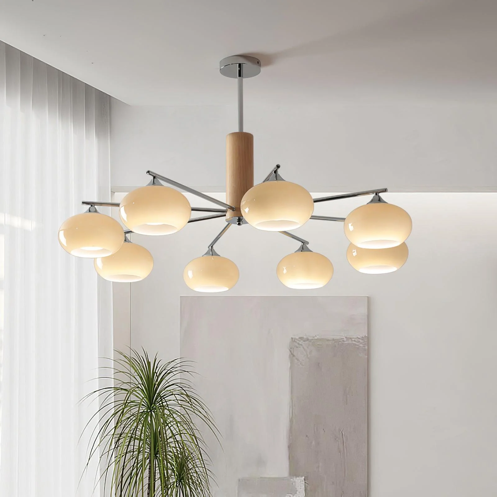 Lustra Chandelier Persimmon Glass Mid-Century 8-Light - Image 4