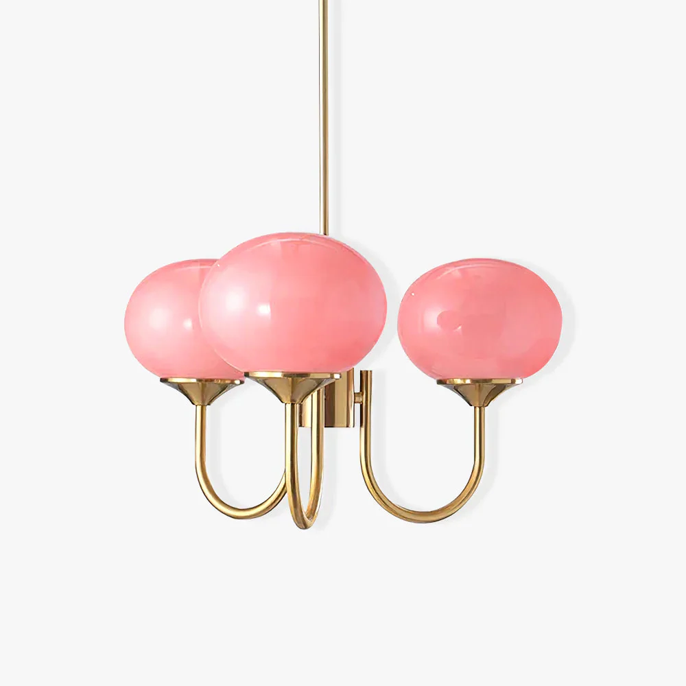 Lustra Chandelier Pink Glass Globe Gold