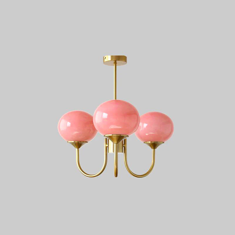 Lustra Chandelier Pink Glass Globe Gold - Image 100