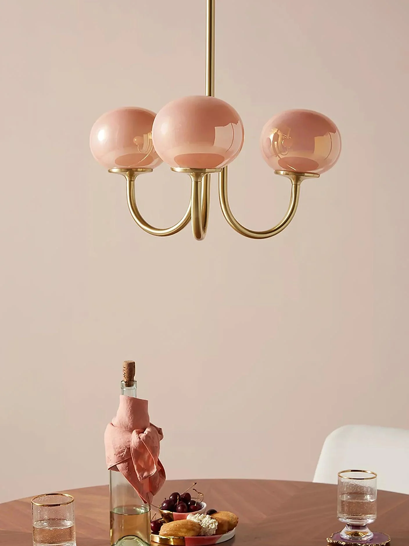 Lustra Chandelier Pink Glass Globe Gold - Image 19