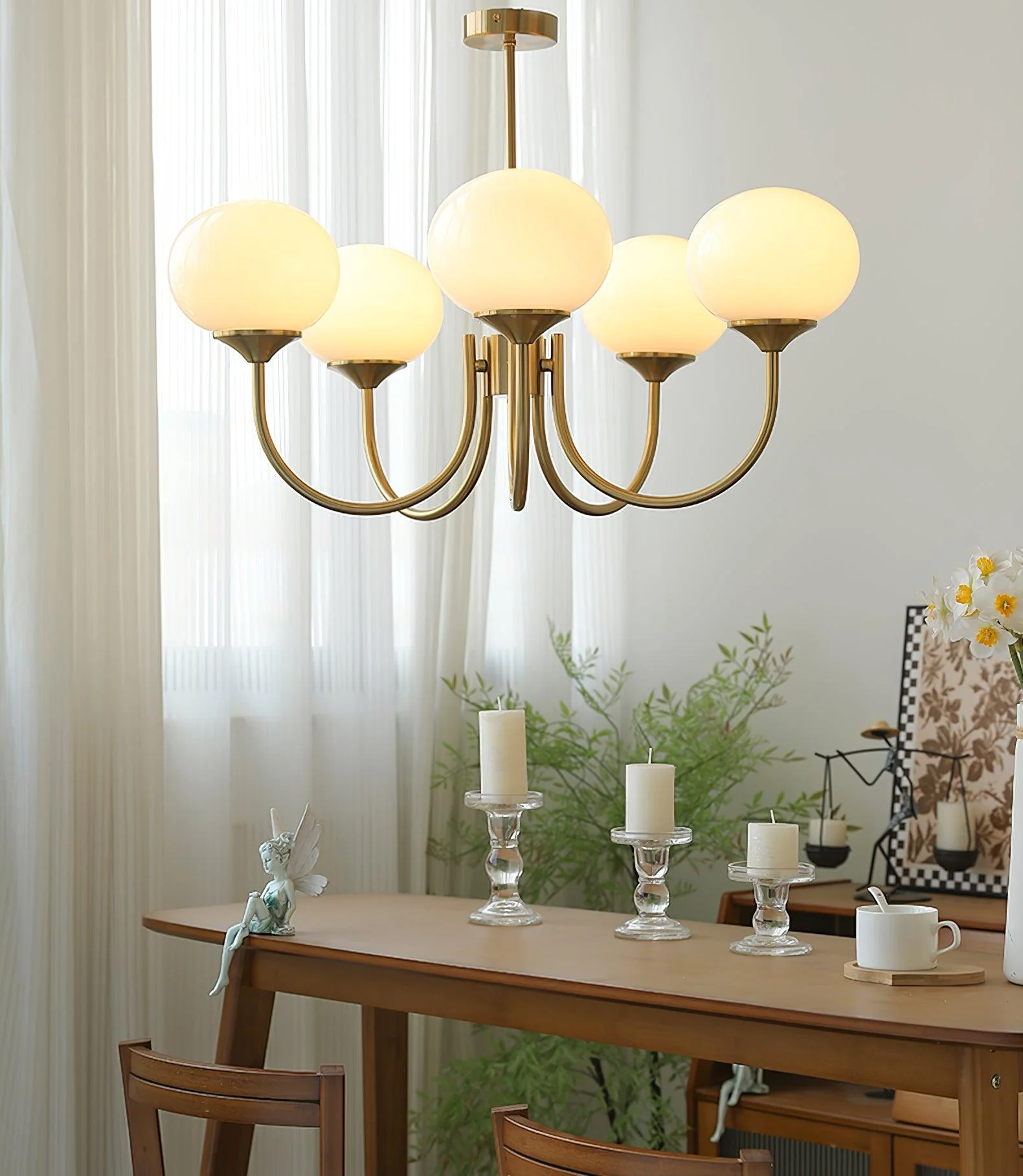 Lustra Chandelier Pink Glass Globe Gold - Image 22