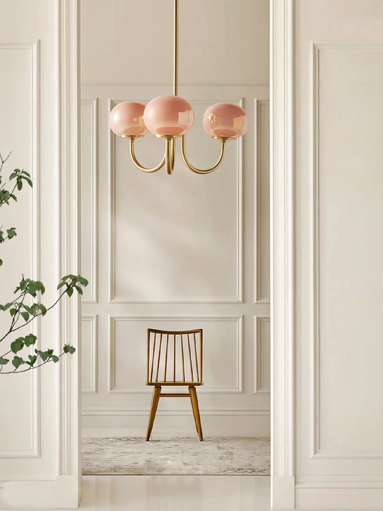 Lustra Chandelier Pink Glass Globe Gold - Image 28