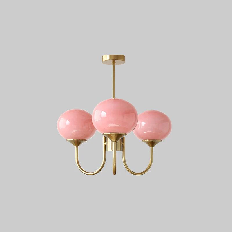 Lustra Chandelier Pink Glass Globe Gold - Image 34