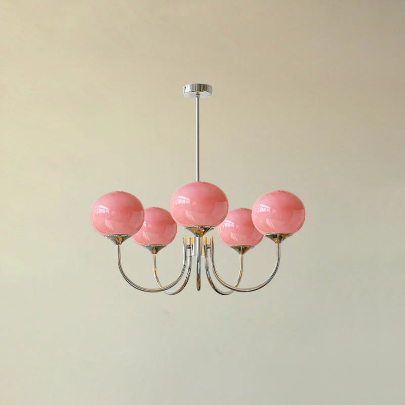 Lustra Chandelier Pink Glass Globe Gold - Image 38