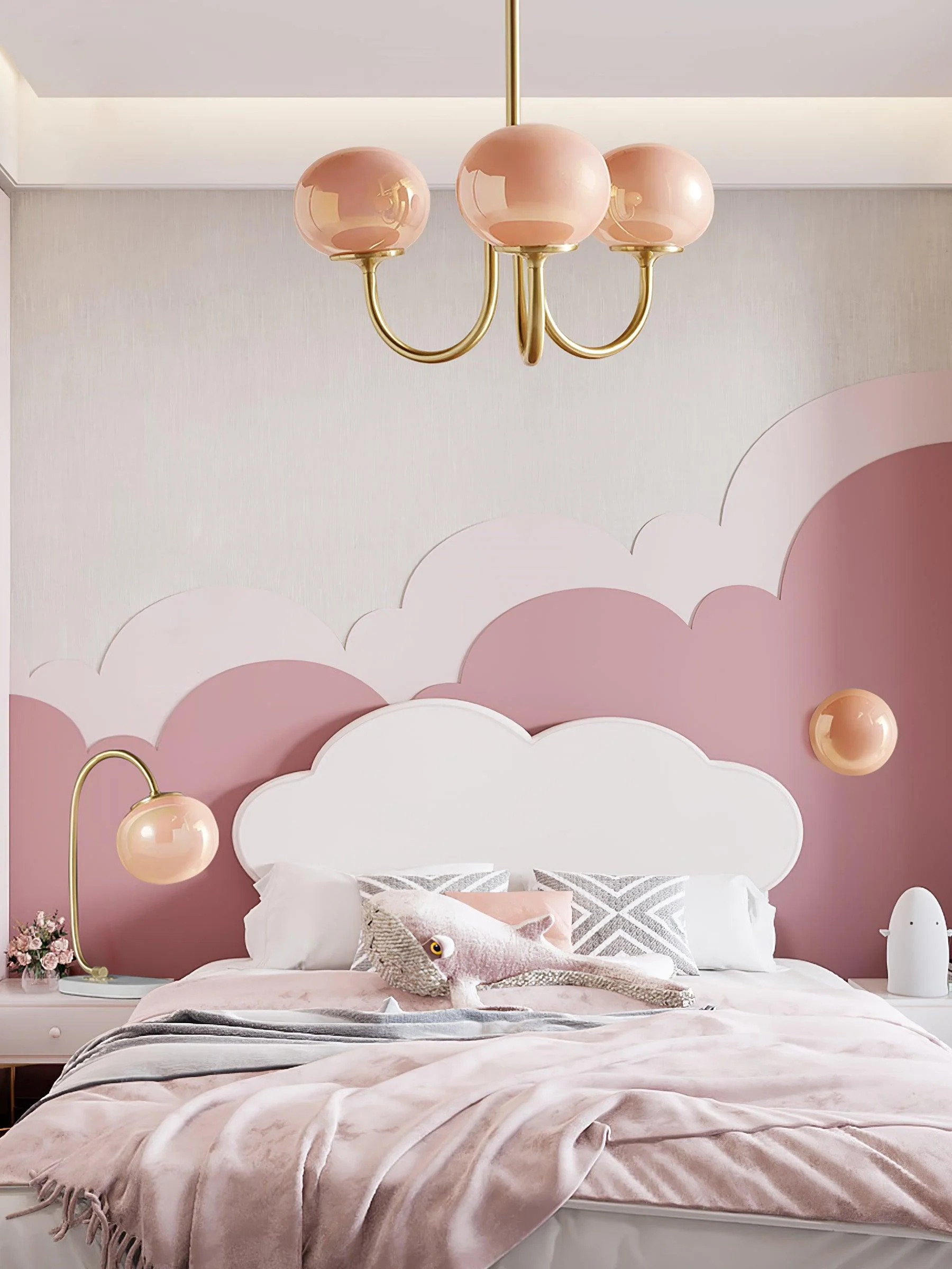 Lustra Chandelier Pink Glass Globe Gold - Image 42