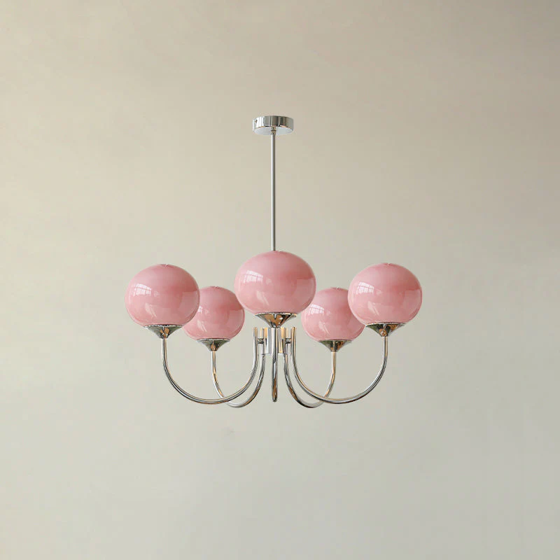 Lustra Chandelier Pink Glass Globe Gold - Image 47