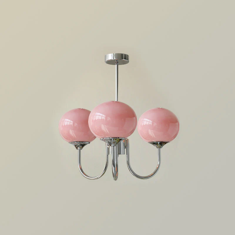Lustra Chandelier Pink Glass Globe Gold - Image 52