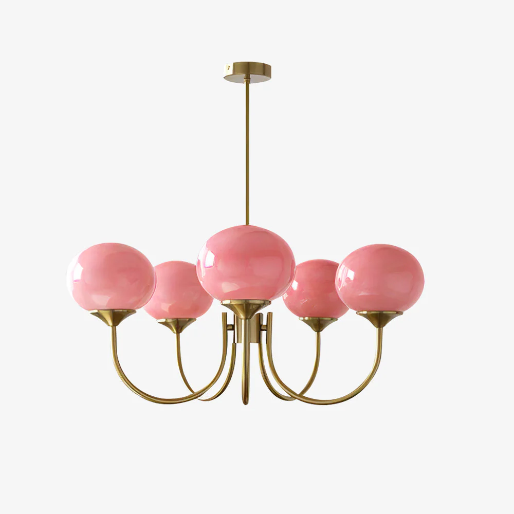 Lustra Chandelier Pink Glass Globe Gold - Image 54