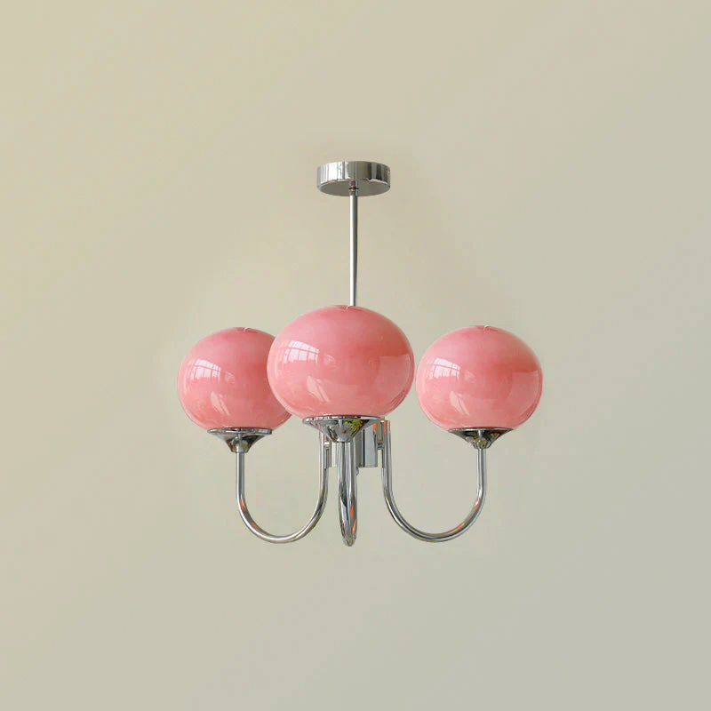 Lustra Chandelier Pink Glass Globe Gold - Image 55