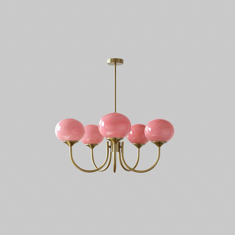 Lustra Chandelier Pink Glass Globe Gold - Image 57