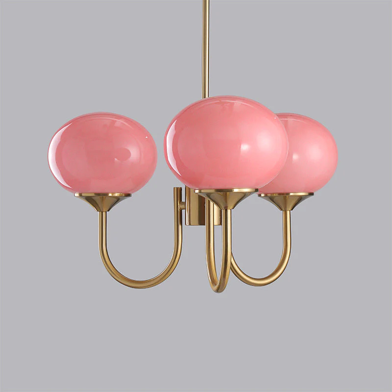Lustra Chandelier Pink Glass Globe Gold - Image 58