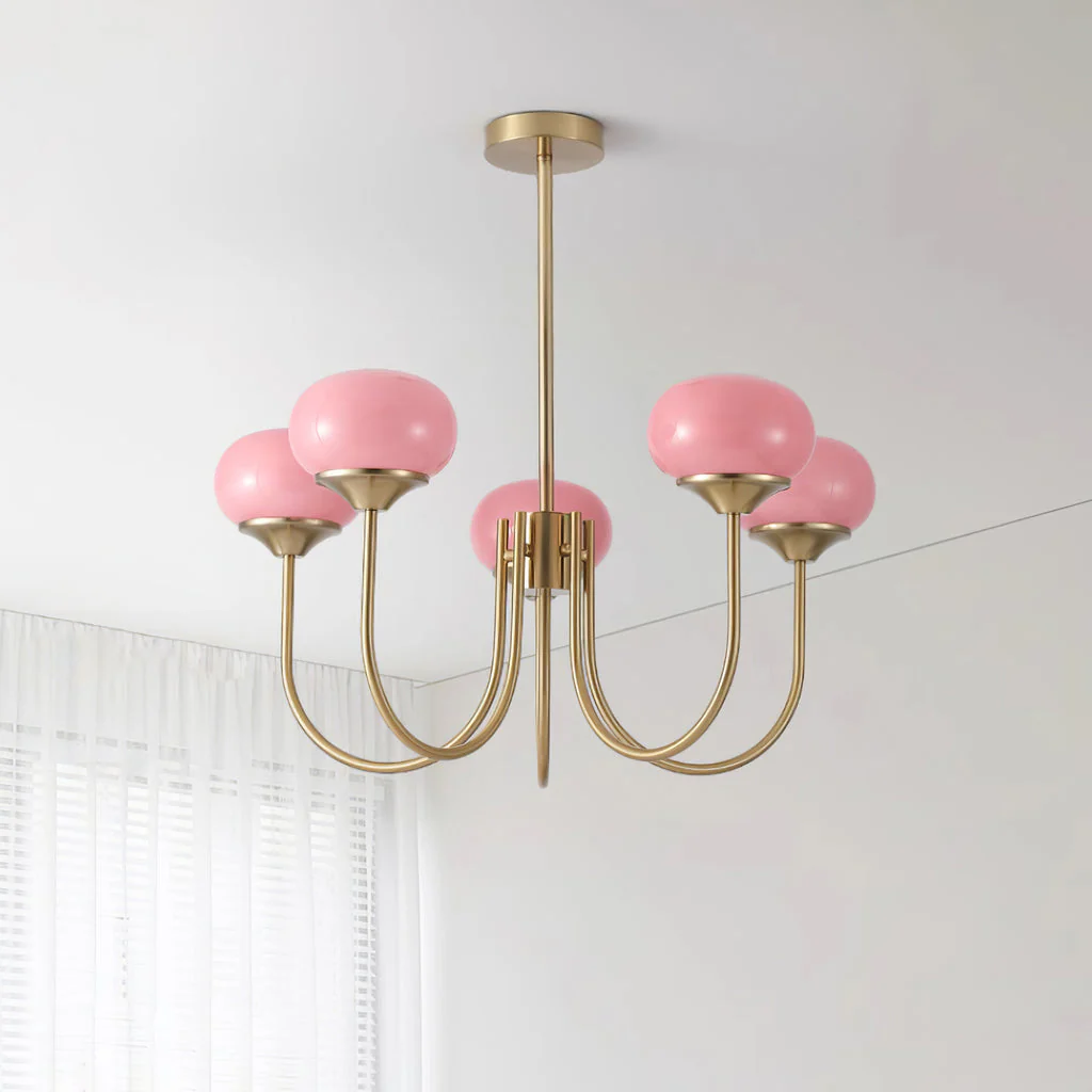 Lustra Chandelier Pink Glass Globe Gold - Image 61