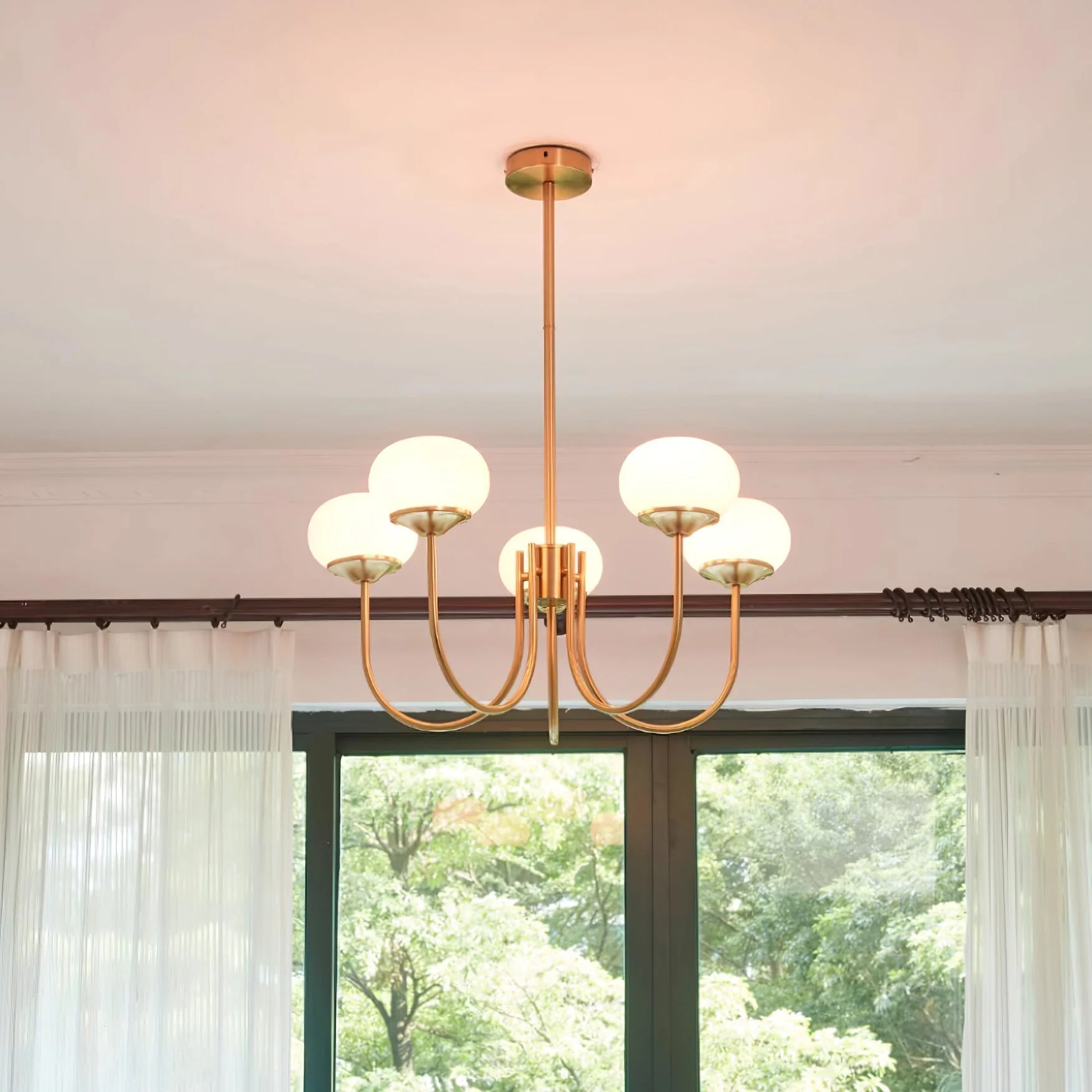 Lustra Chandelier Pink Glass Globe Gold - Image 65