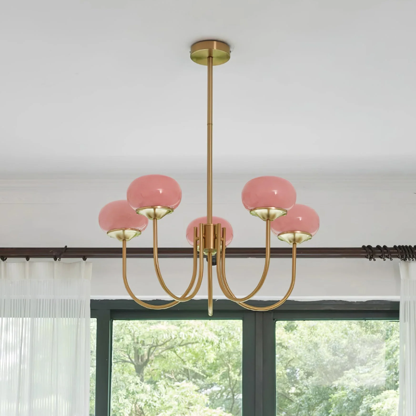 Lustra Chandelier Pink Glass Globe Gold - Image 67