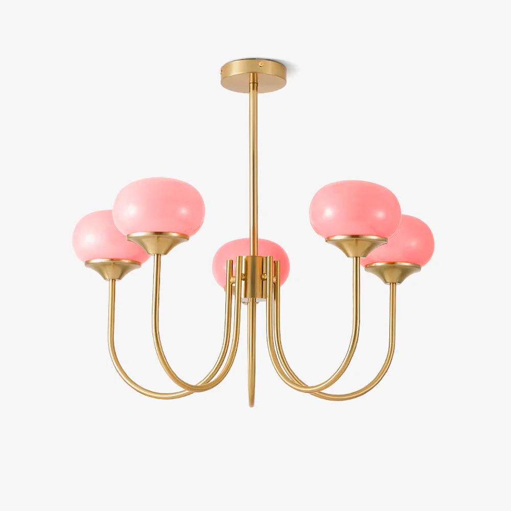Lustra Chandelier Pink Glass Globe Gold - Image 74