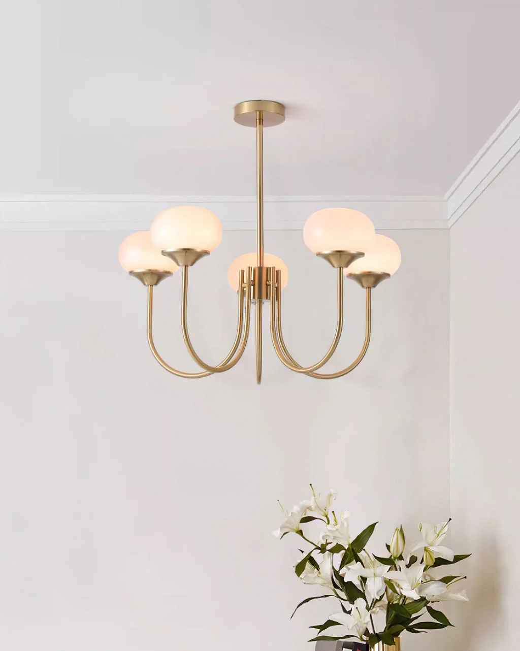 Lustra Chandelier Pink Glass Globe Gold - Image 77