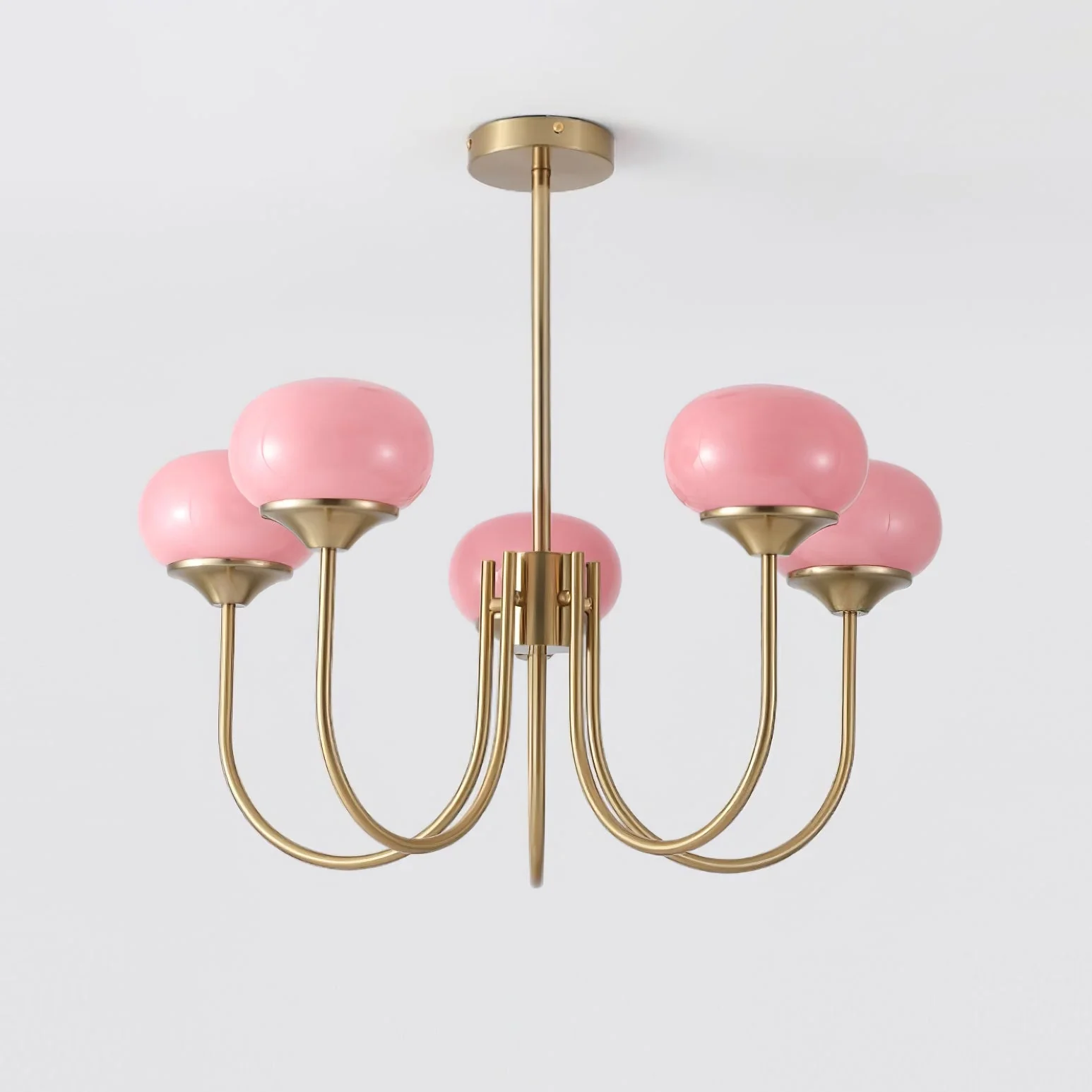 Lustra Chandelier Pink Glass Globe Gold - Image 78