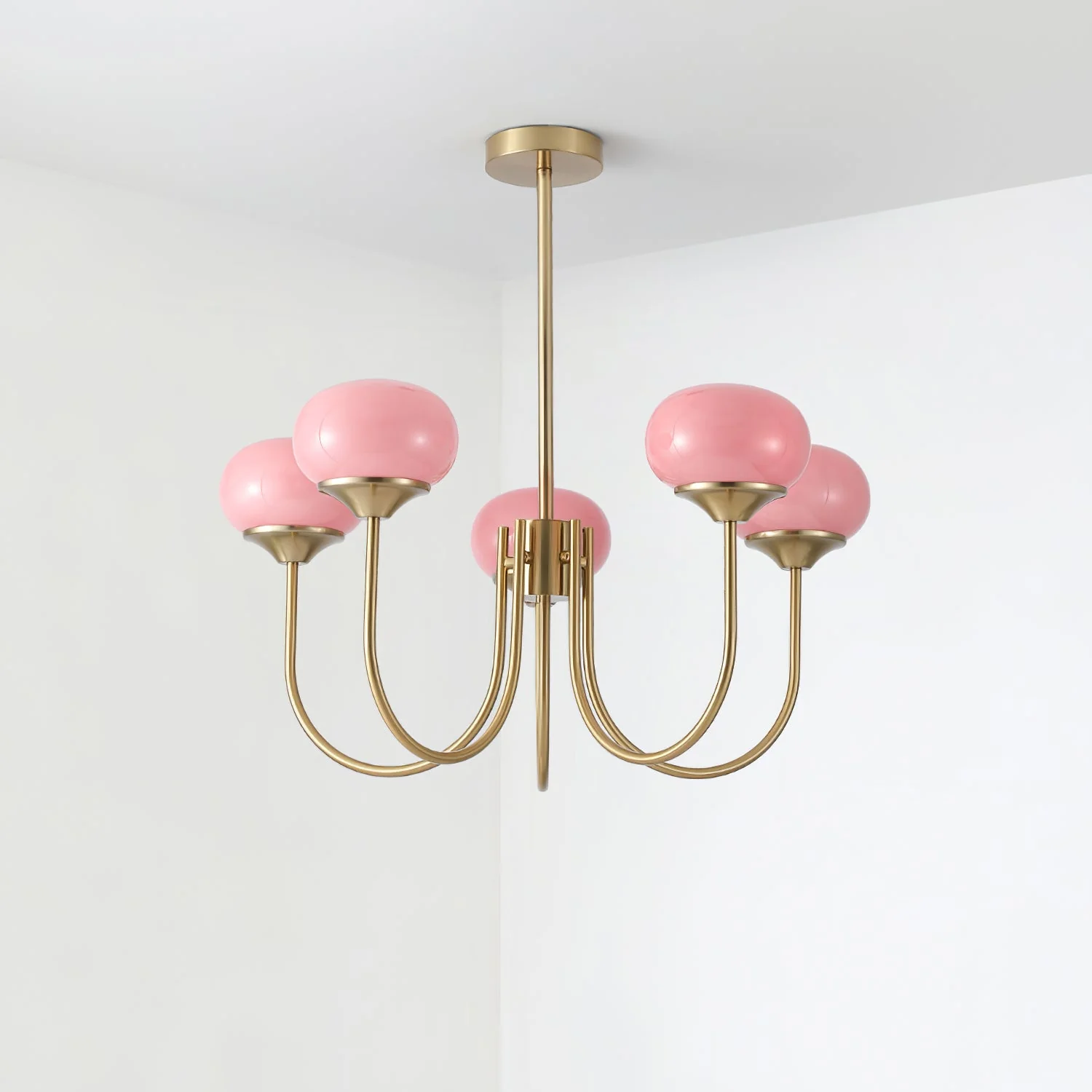 Lustra Chandelier Pink Glass Globe Gold - Image 80