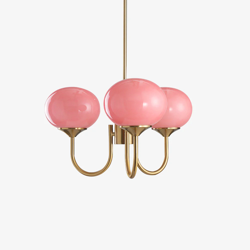 Lustra Chandelier Pink Glass Globe Gold - Image 81