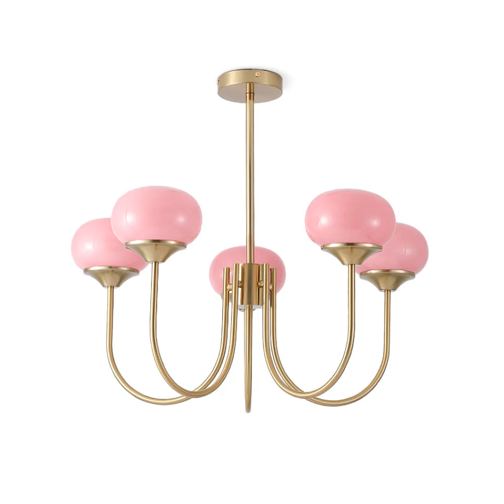 Lustra Chandelier Pink Glass Globe Gold - Image 83