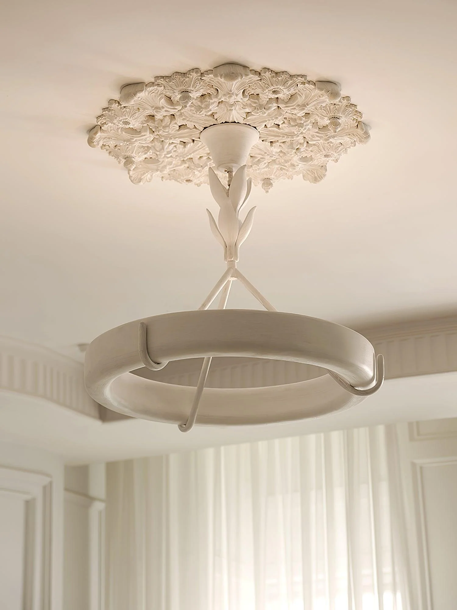 Lustra Chandelier Plaster White Floral Shape Minimalist - Image 10