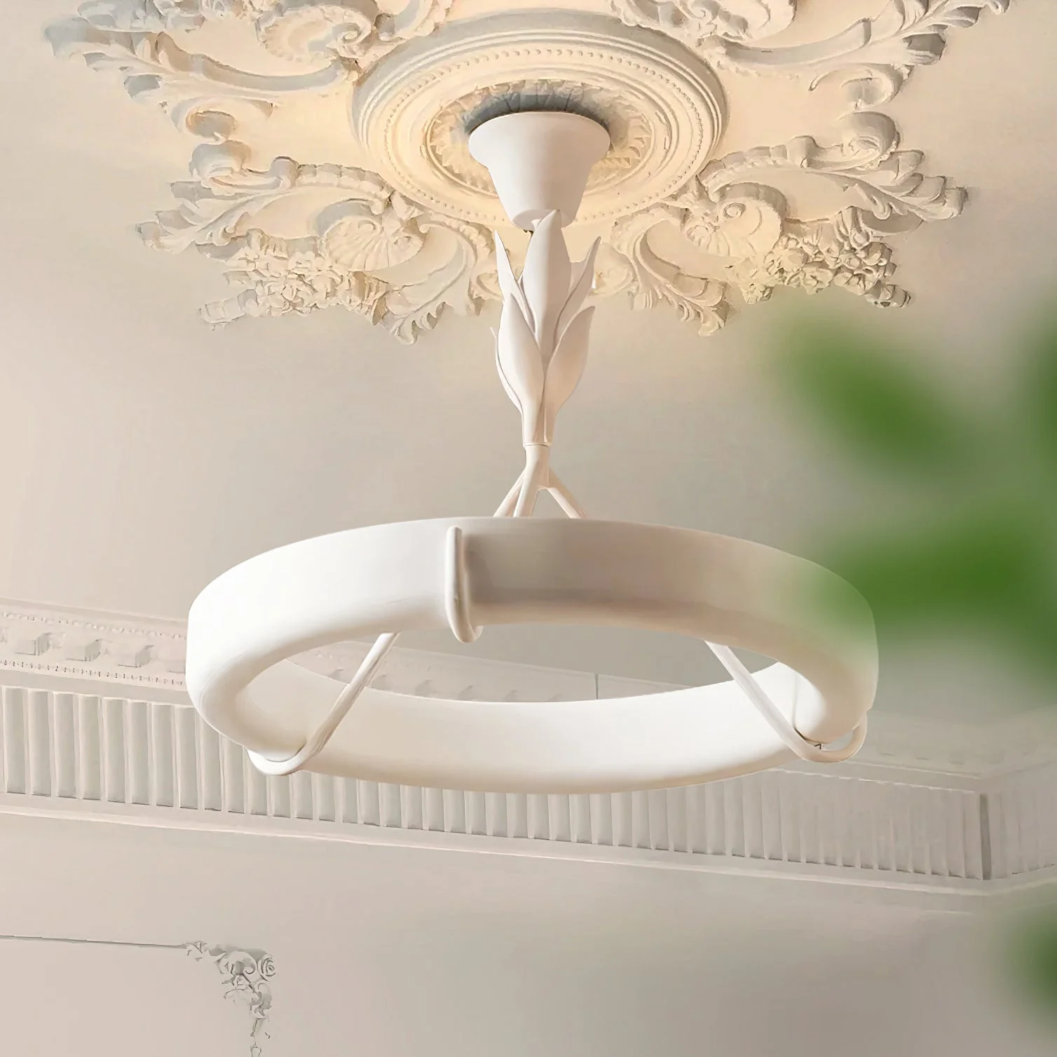 Lustra Chandelier Plaster White Floral Shape Minimalist - Image 28