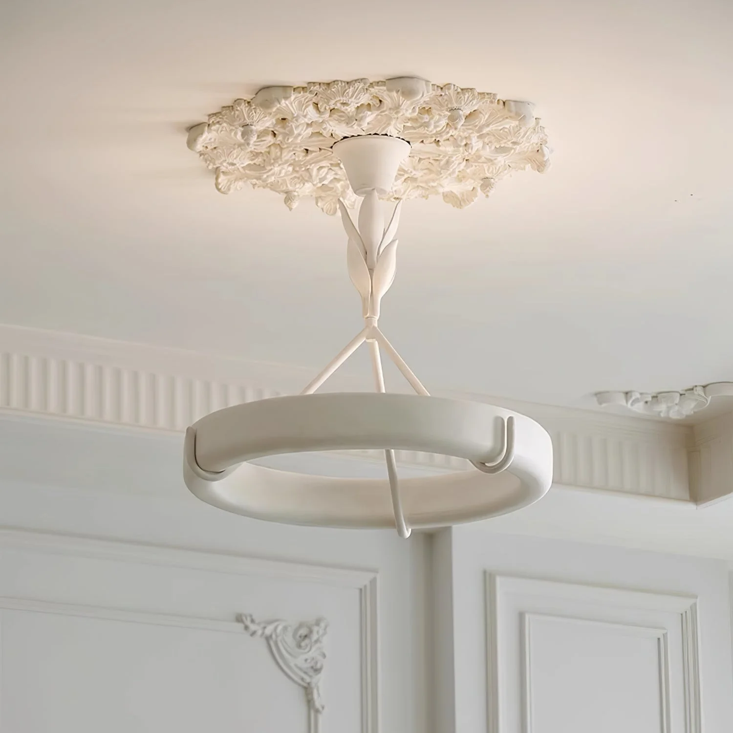 Lustra Chandelier Plaster White Floral Shape Minimalist - Image 4