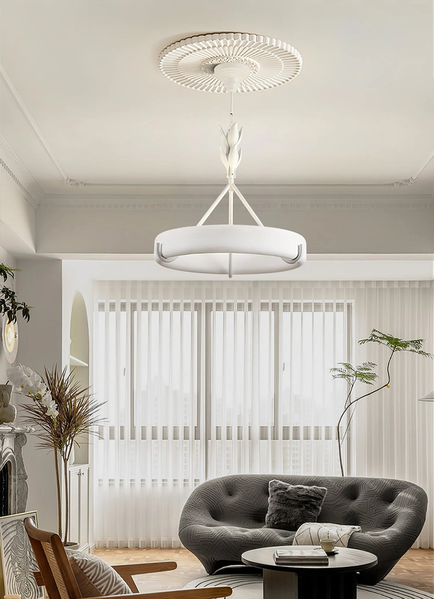 Lustra Chandelier Plaster White Floral Shape Minimalist - Image 48