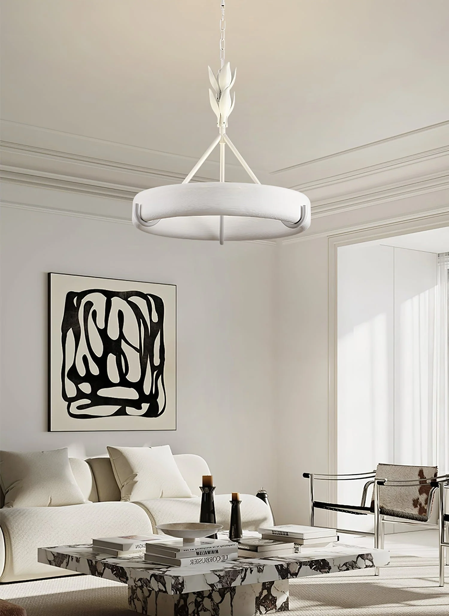 Lustra Chandelier Plaster White Floral Shape Minimalist - Image 49
