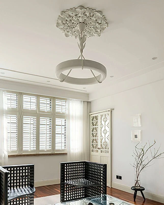 Lustra Chandelier Plaster White Floral Shape Minimalist - Image 5