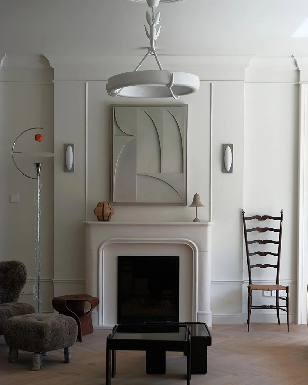 Lustra Chandelier Plaster White Floral Shape Minimalist - Image 6
