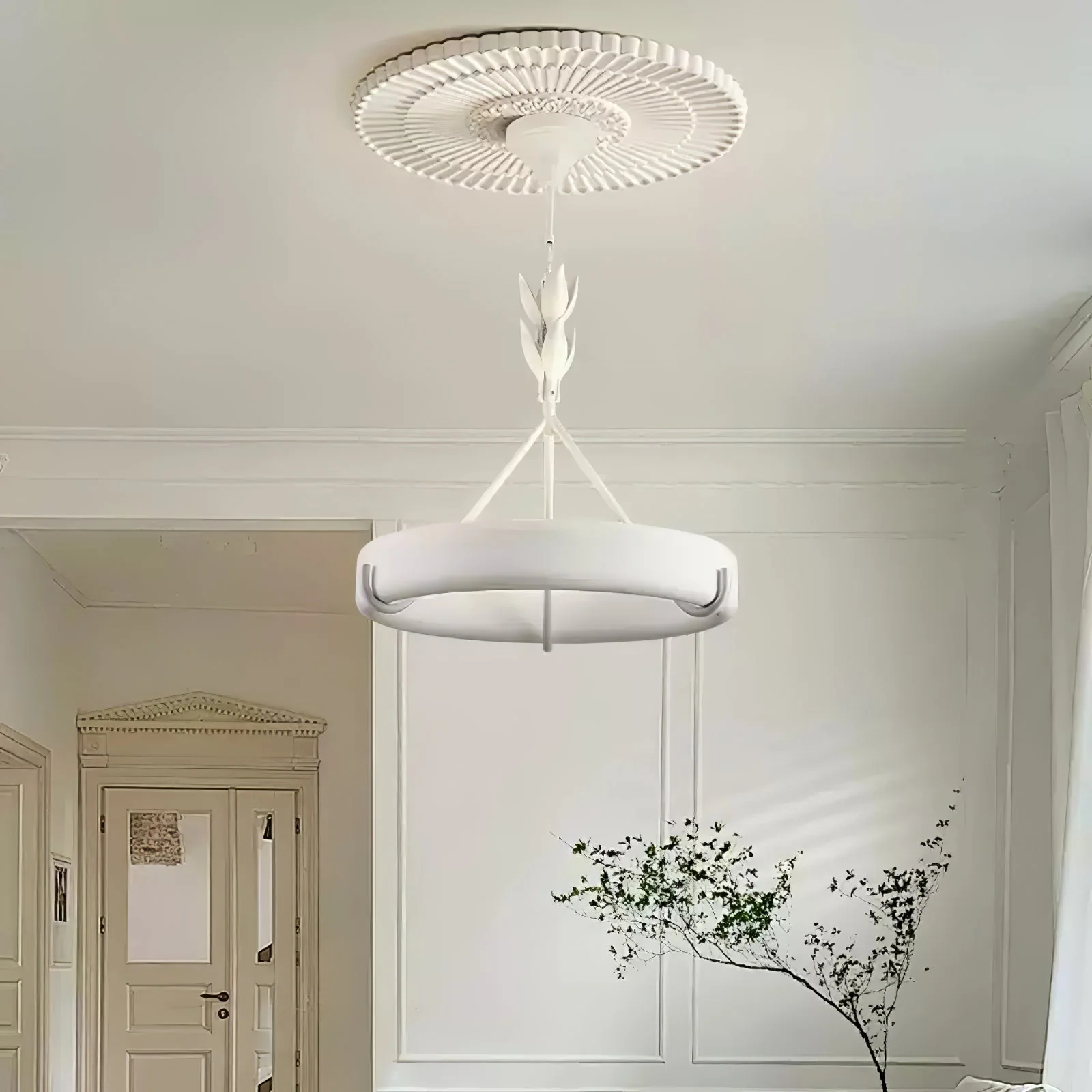 Lustra Chandelier Plaster White Floral Shape Minimalist - Image 63
