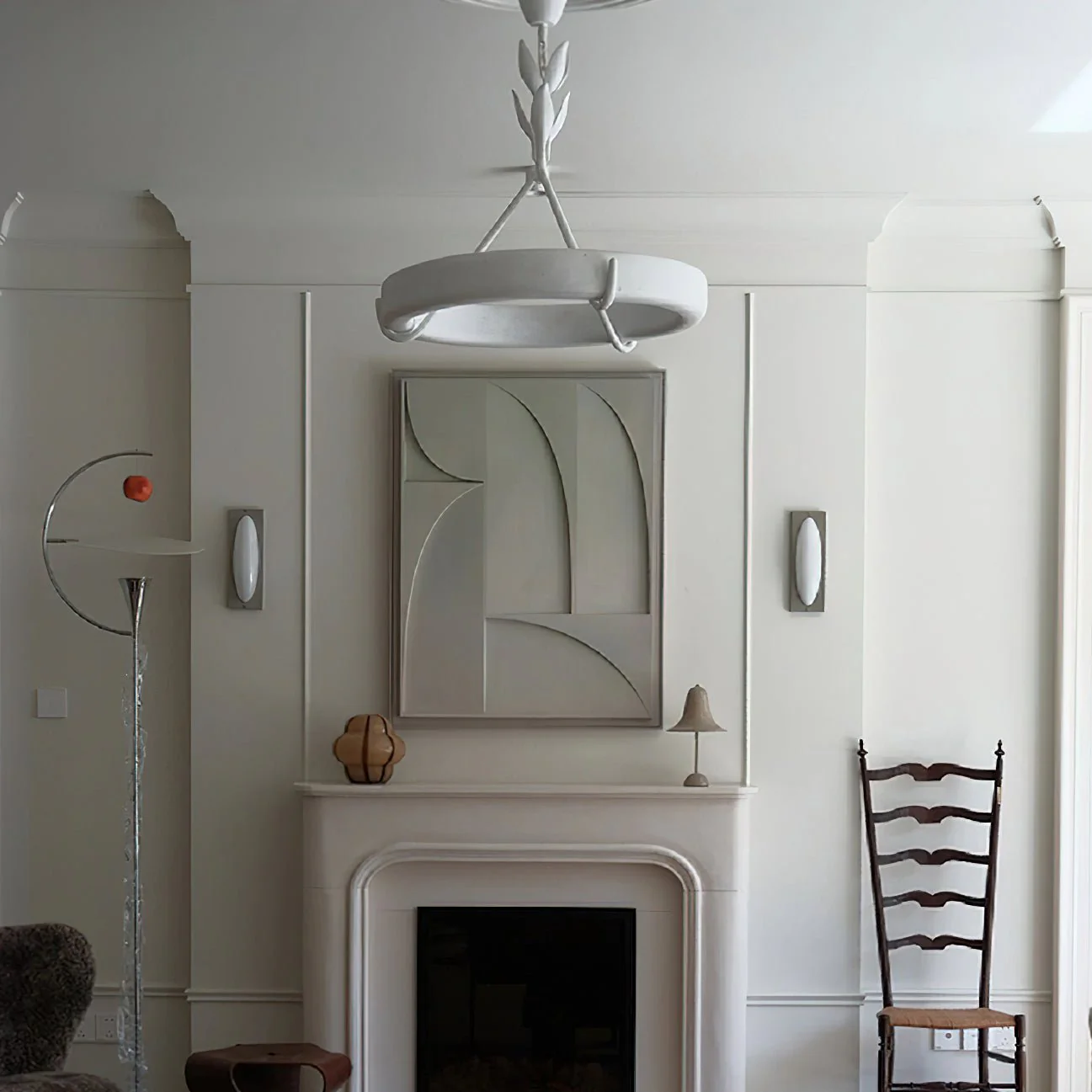 Lustra Chandelier Plaster White Floral Shape Minimalist - Image 7