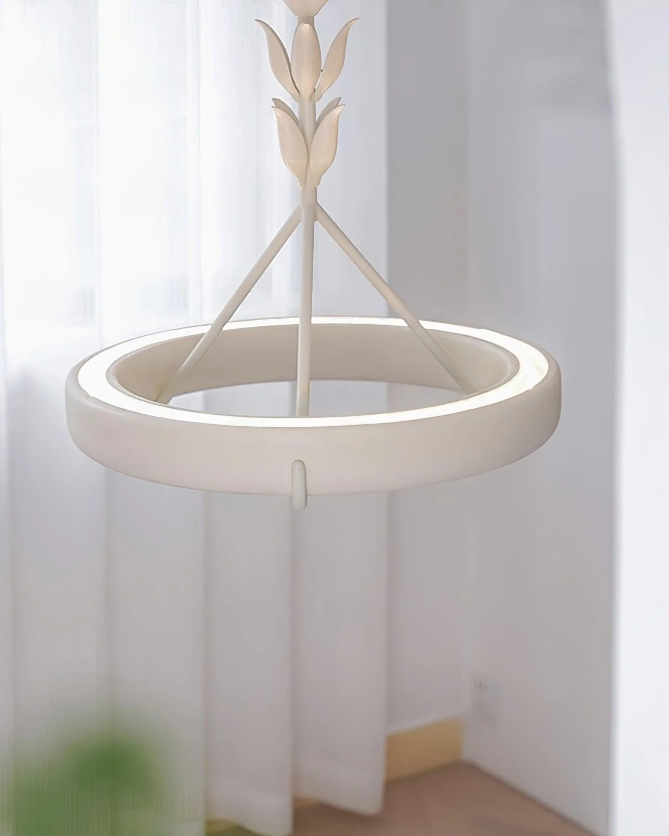 Lustra Chandelier Plaster White Floral Shape Minimalist - Image 8