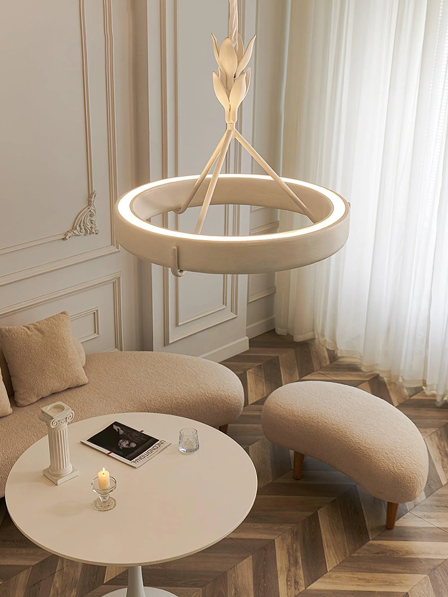 Lustra Chandelier Plaster White Floral Shape Minimalist - Image 9