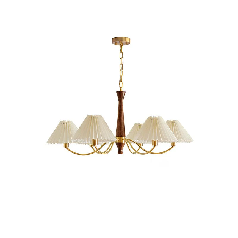 Lustra Chandelier Pleated with White Lampshades Mid-Century - Image 11