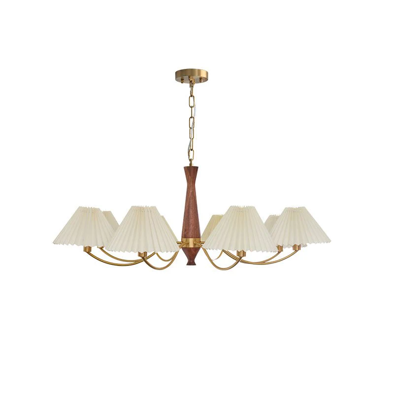 Lustra Chandelier Pleated with White Lampshades Mid-Century - Image 13