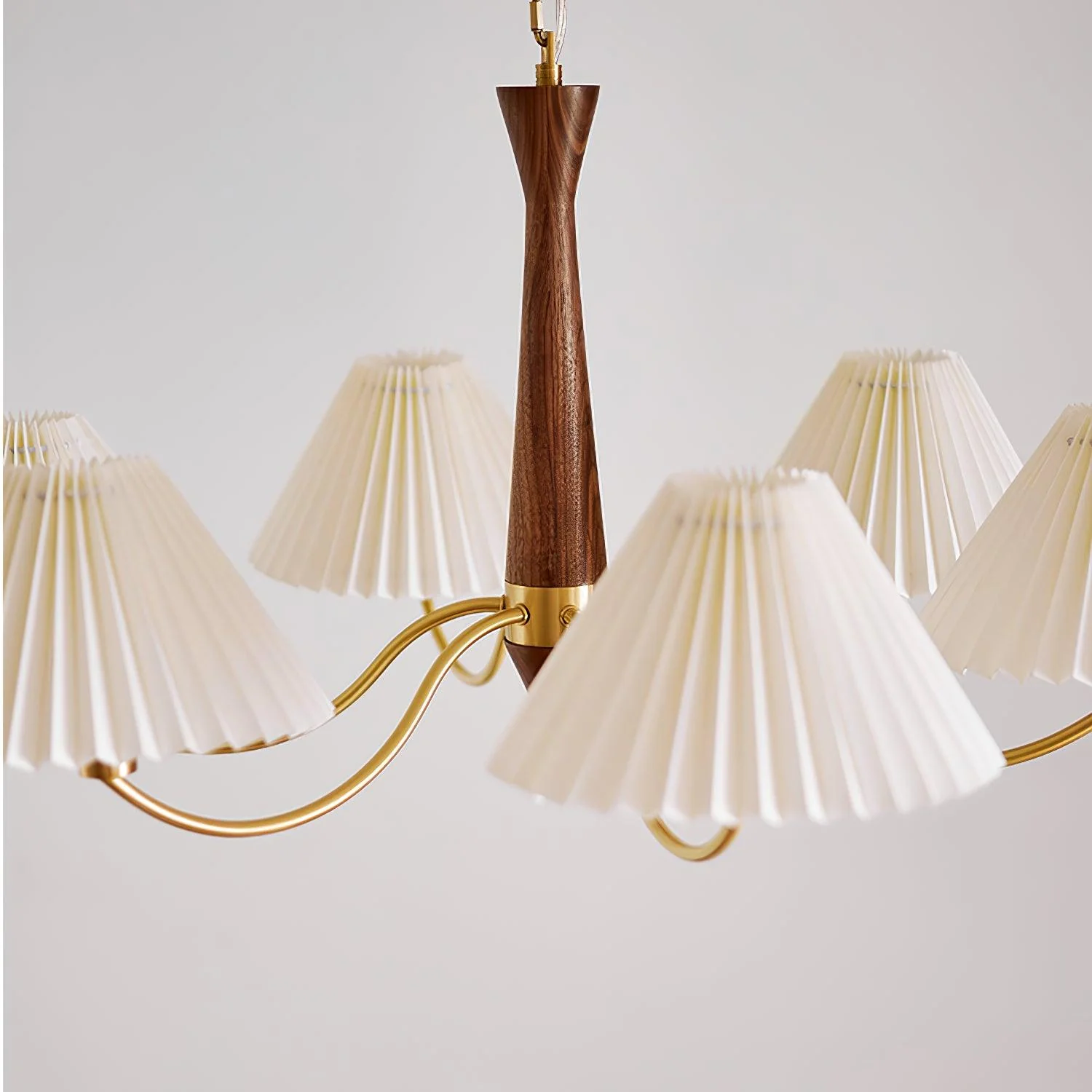 Lustra Chandelier Pleated with White Lampshades Mid-Century - Image 21