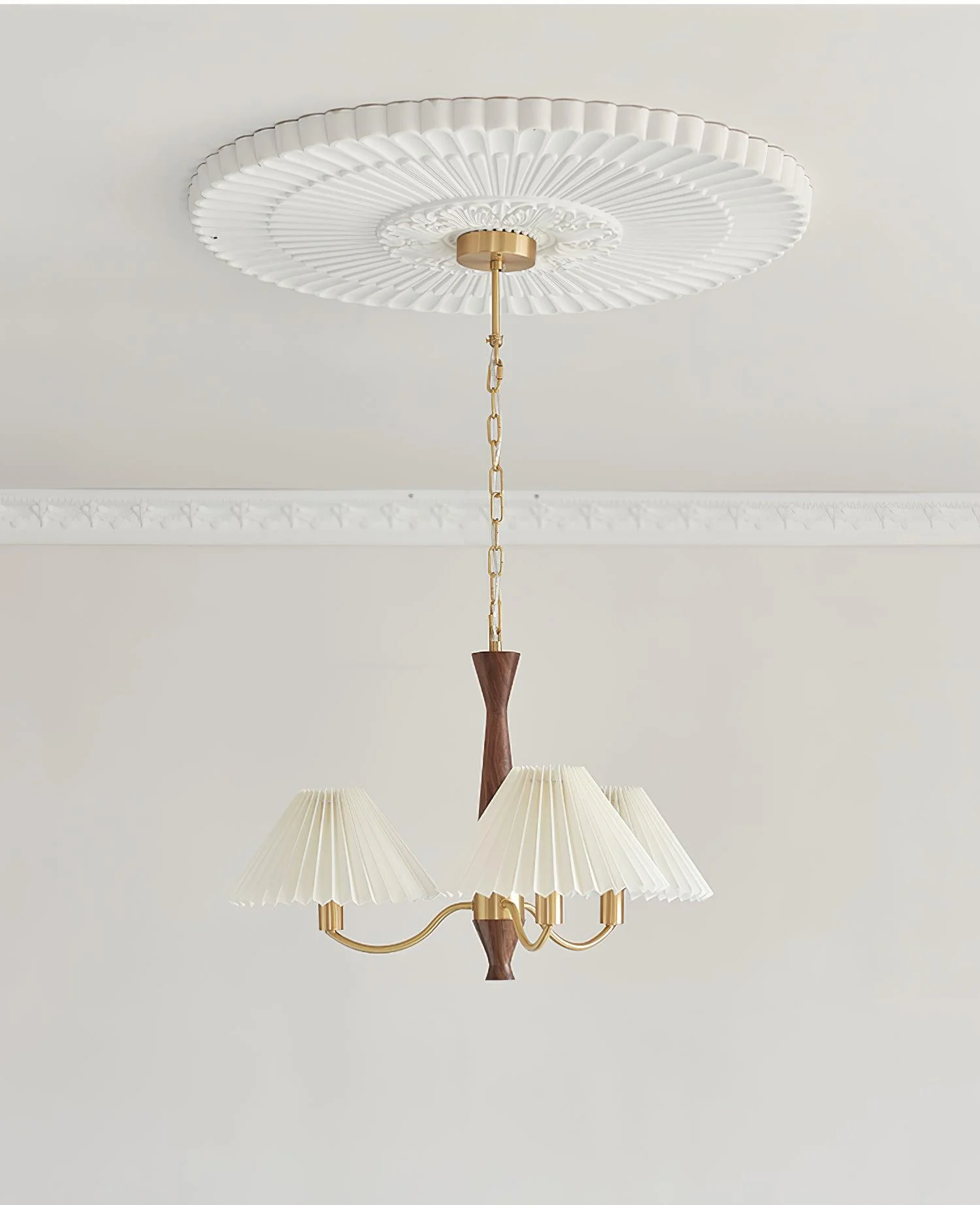 Lustra Chandelier Pleated with White Lampshades Mid-Century - Image 23