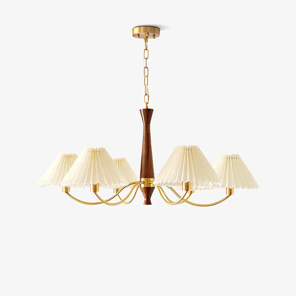 Lustra Chandelier Pleated with White Lampshades Mid-Century - Image 3