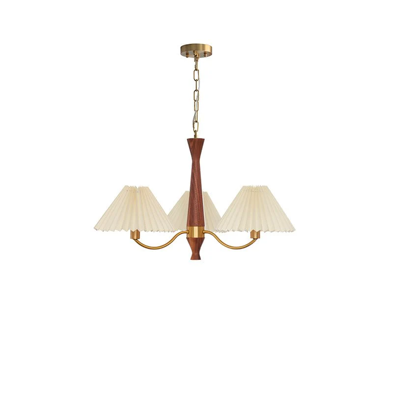 Lustra Chandelier Pleated with White Lampshades Mid-Century - Image 6