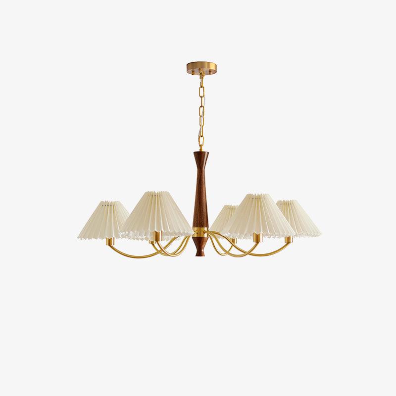 Lustra Chandelier Pleated with White Lampshades Mid-Century - Image 8