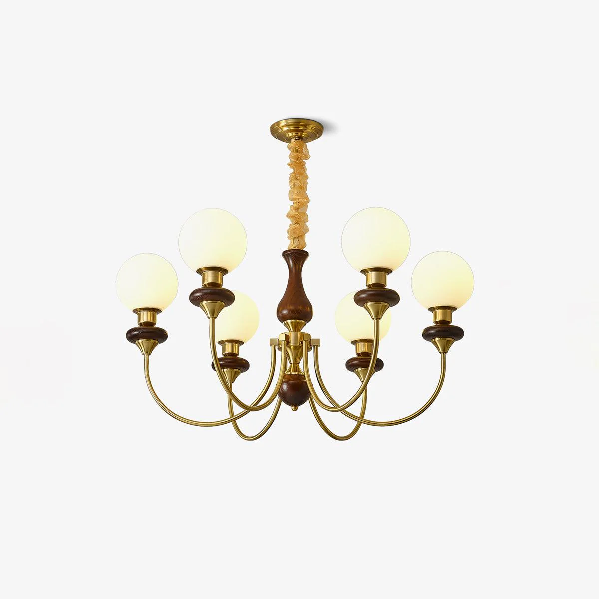 Lustra Chandelier Retro Brass Walnut Glass - Image 21